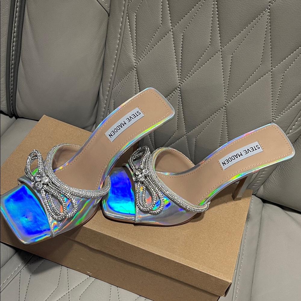 Steve Madden Holographic Silver Heels